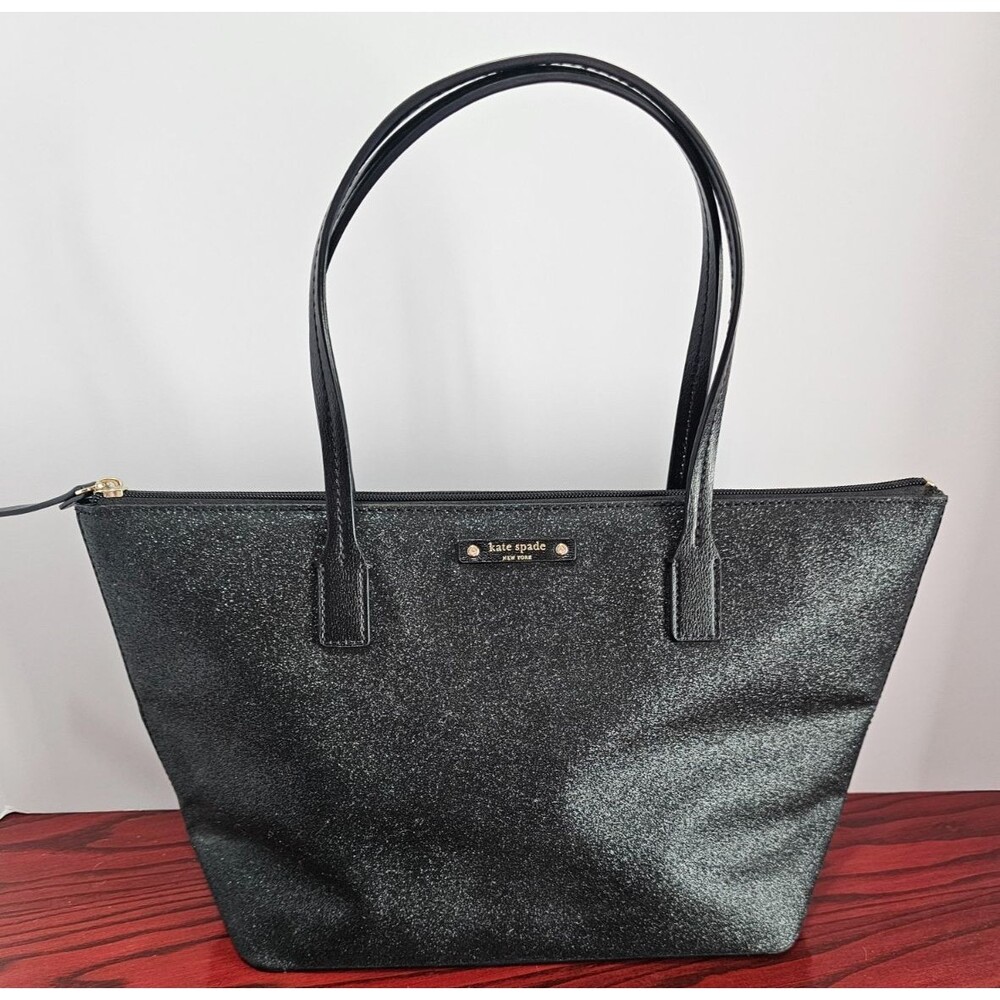 Kate Spade Wilson Road Bradley Tote Black Glitter Zip Shoulder Bag